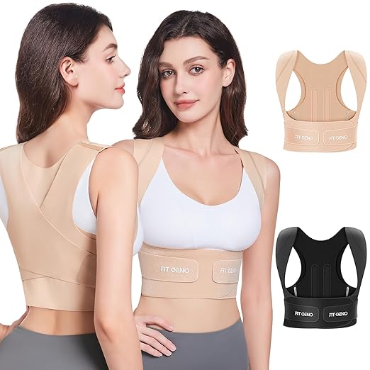 Fit Geno Posture Corrector for Women Invisilite: Invisible Lightweight Back Brace for Neck Shoulder & Upper Back Pain Relief - Improve Posture Correct Hunchback Slouching Under Clothes X-Large