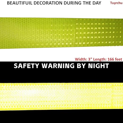 Fluorescent Yellow Reflective Tape Outdoor Waterproof 3 inch, High Visibility Hazard Conspicuity Safety Industrial Marking Tape (166 feet)