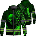 Maddly Hi Vis Reflective Zip Up Hoodie, High Visibility Safety Jacket with Skull Design for runner, worker, trucker, cyclist