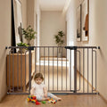 Cumbor 29.7-59" Extra Wide Baby Gate for Stairs, Pressure Mounted Dog Gate for Doorways, Auto-Close Easy Walk Through Safety Child Gate for Kids Toddler, Tall Pet Gates Indoor, Brown