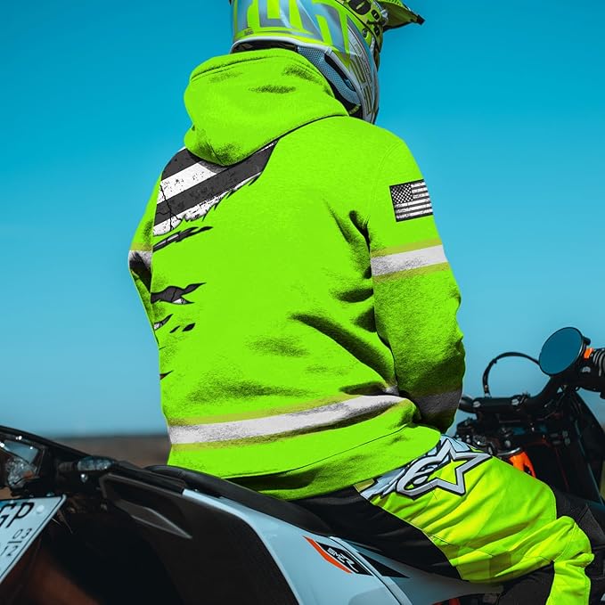 US Flag High Visibility Hoodie for Men Reflective Hoodie Safety Workwear for Worker Runner Patriotic ACC02