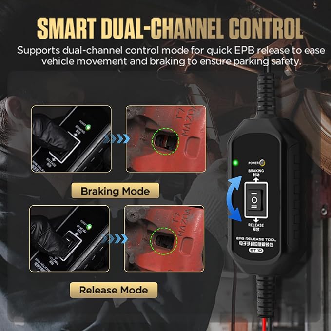 BT10 EPB Emergency Release Tool,Over-Current Protection, Dual-Channel Forward/Reverse Control for Electronic Parking Brake Release and Reset