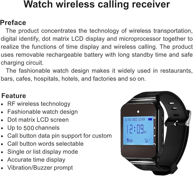 Wireless Caregiver Pager Call for Patient Nurse Alert System for Elderly Monitoring 328ft Water Proof Call Bell for Home 1 Receiver Wrist Pager 20 Desk Call Bells (Black)