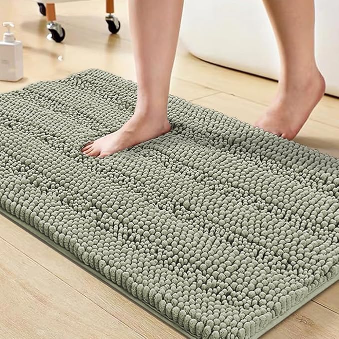 Turquoize Bathroom Rugs Shaggy Chenille Bath Rug Non Slip Thick Shaggy Bath Mats for Bathroom Chenille 1-Piece Bath Mat Set, Soft Super Absorbent Shower Rug Washable Mats, 20"x32", Sage