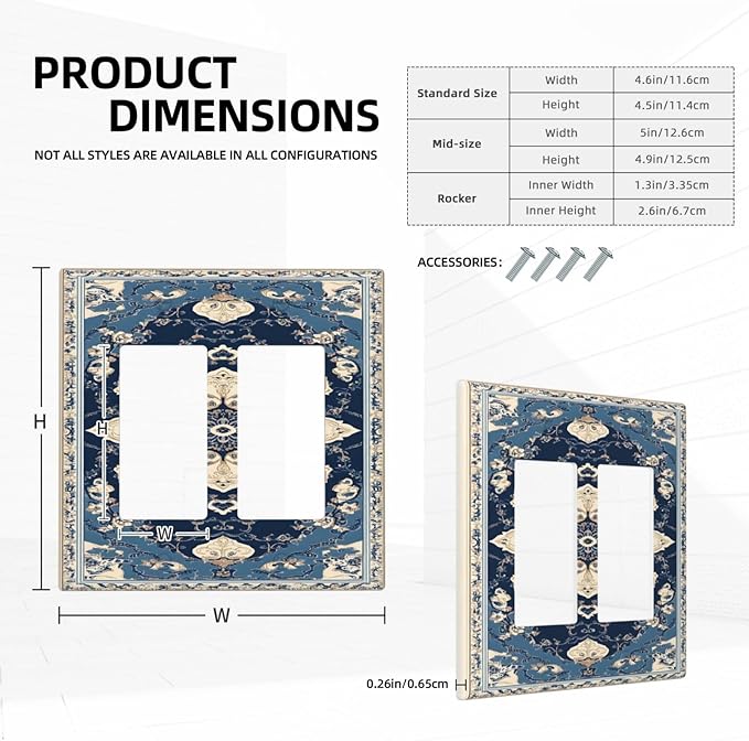 Decorative Outlet Covers Boho Beige Navy Blue Medallion 2 Gang Light Switch Cover Plate Double Rocker Wall Plate Gfci Switch Plate Covers for Country Bathroom Bedroom Decor