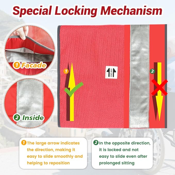 One Direction Tubular Seat Cushion with Handles for Fall Prevention,Non Slip Seat Cushion for Elderly/Disabled in Chair/Wheelchair,17"x17" (Red-Without Handles)