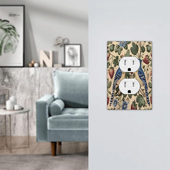 Outlet Covers Vintage Floral Bird Strawberry Thief William Morris 1 Gang Duplex Wall Plate Decorative Switch Plates Electrical Receptacle Faceplate Light Switch Cover for Bedroom Home Decor