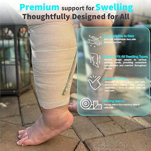 Beltwell® Wide Compression Bandages With Velcro (4 Pack) Elastic Compression Wrap for Legs, Arms & Knees with Dual-Closure Design for Even Compression, Swelling Relief, Sports Support & Injury Recovery