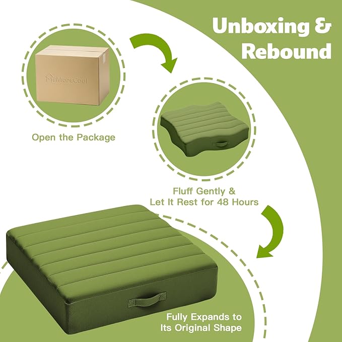 MeMoreCool Square Floor Pillows for Adults Kids, 2 Sets Large Meditation Cushion with 5" Thick Foam and Washable Tufted Cover, 24 Inch Green Seat Floor Cushions for Sitting and Yoga