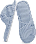 Evshine Fall House Slippers for Women Corduroy Cross Bow Indoor Slippers Open Toe Slip On Bedroom Shoes with Memory Foam