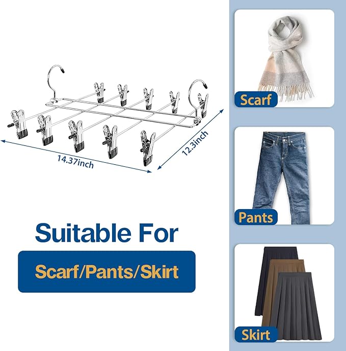 6 Piece Pants Hangers Space Saving,Skirt Hanges with Clips 5 Tier,Closet Organizers and Storage Magic Hangers,Clothes Hangers Space Saver,Closet Organization for Skirt,Trousers,Jeans,Legging