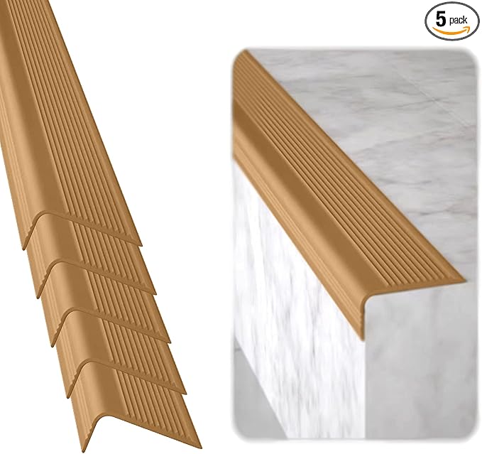 Rubber Bond Stair Edge Protector (Pack of 5) 36x2x1 inch Anti-Slip Stair Corner Trim Rubber Strips - Waterproof Self-Adhesive Staircases for Outdoor & Indoor Uses | Protect Kids & Pets - Brown