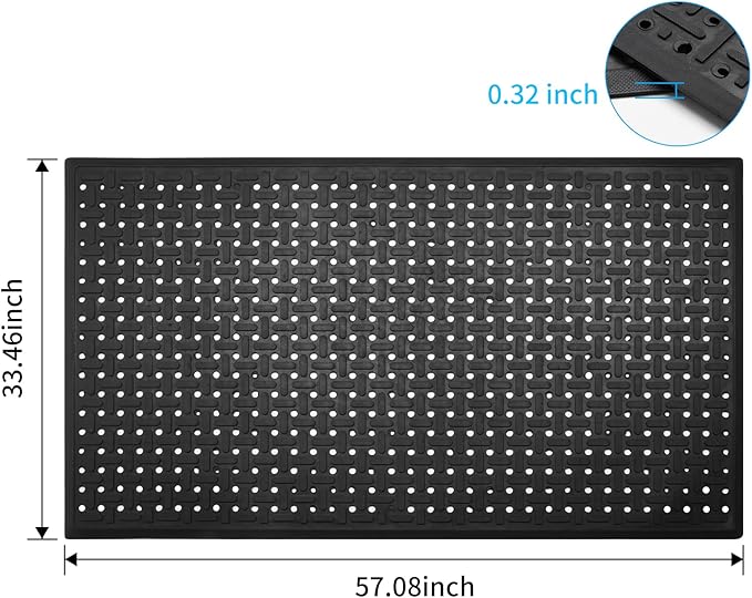 Rubber Non-Slip Waterproof Floor Mat Heavy Duty Anti-Fatigue Mats 33"x57" for Wet or Snow Deck, Restaurant Bar Kitchen Yard Boat