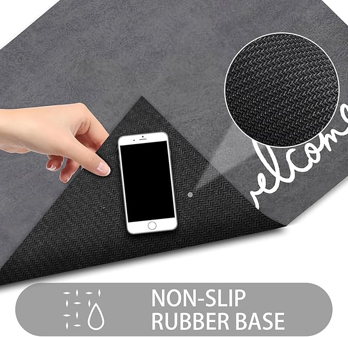 Welcome Mat Indoor, Ultra Thin Door Mat, 1/10 in Thin Door Mats for Inside Entry, Non-Slip, Absorbent, Quick-Dry, Washable, Fit Under Door Entryway Doormat for Entrance, 24"X16", Dark Grey