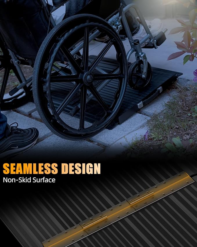 VNN Portable Wheelchair Ramp 2FT, Black Seamless Non-Slip Aluminum Ramps for Wheelchairs for Home, Handicap Wheelchair Ramps for Home Steps, Aluminum Loading Dock Plates