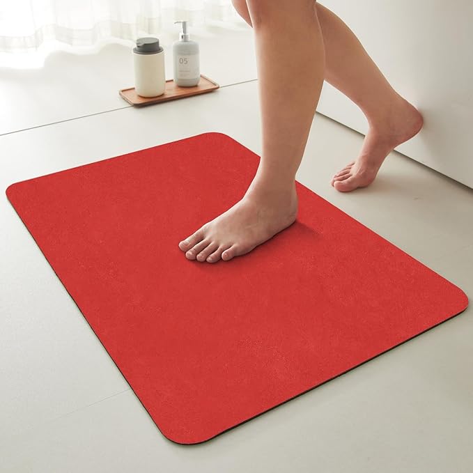 Christmas Bath Mat, Red Bathroom Rugs Non Slip Washable Thin Absorbent Bath Mat Fits Under Door Bathroom Floor Mat Perfect for Bath, Shower, or Sink 20"x30" Red