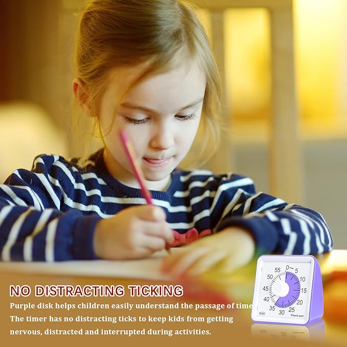 60-Minute Visual Timer for Kids, Time Management Tool Study Classroom Timer, Home Edition Silent Countdown Timer for Toddler, Teachers and Adults (Purple)