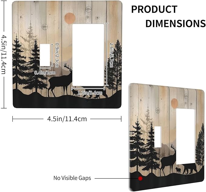 Outlet Covers Wood Board Wildlife Cute Bear Deer Forest Rustic 1 Toggle 1 Rocker Combination Decorative Wall Plate Electrical Switch Plates Light Switch Cover Plate for Bathroom Farmhouse