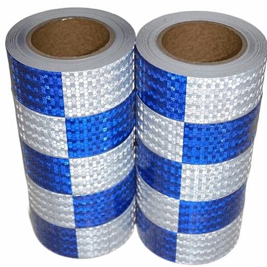 Reflective Tape Blue and White 2 inch X 66 feet X 10 Rolls, Outdoor Waterproof Hazard Conspicuity Warning Marking Tape