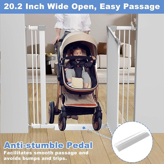 40.5"-54.7" Baby Gates for Doorways, 40.5" Tall Dog Gate Indoor, Walk Through Pet Gates No Drilling Auto Close Pressure Mounted Safety Child Toddler Gate, White