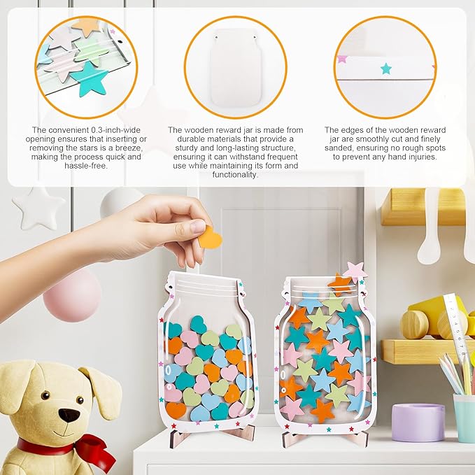 2 Pack Magnetic Reward Jar for Kids Star and Heart Incentive Jars for Classroom Toddlers Potty Training Reward Home Training for Boys Girls,Star and Heart