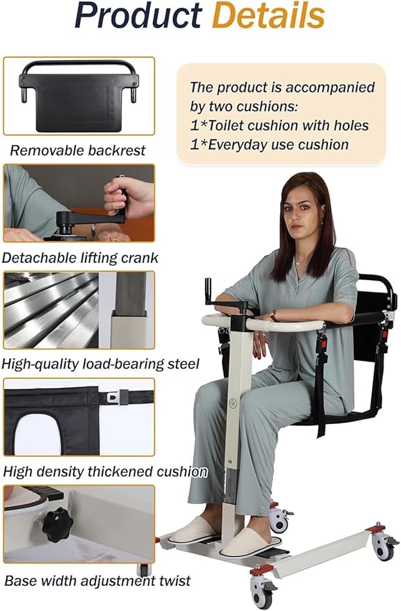 Patient Lift Transfer Chair, Transfer Lift Chair for Disabled, Portable Car Transfer Lift Bed to Wheelchair Transfer Devices, Transfer Chair for Elderly and Disabled (Pu Backrest)