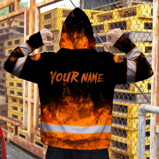 Matedecor Skull US Flag Reflective High Visibility Hoodie For Men Construction Hi Vis Safety Workwear Custom Name