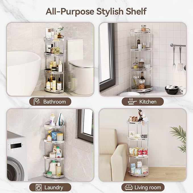 Corner Shower Caddy Stand, 4 Tier Rustproof Standing Shower Organizer with Soap Holder, Aluminum Shower Shelf for Bathroom Storage, Silver