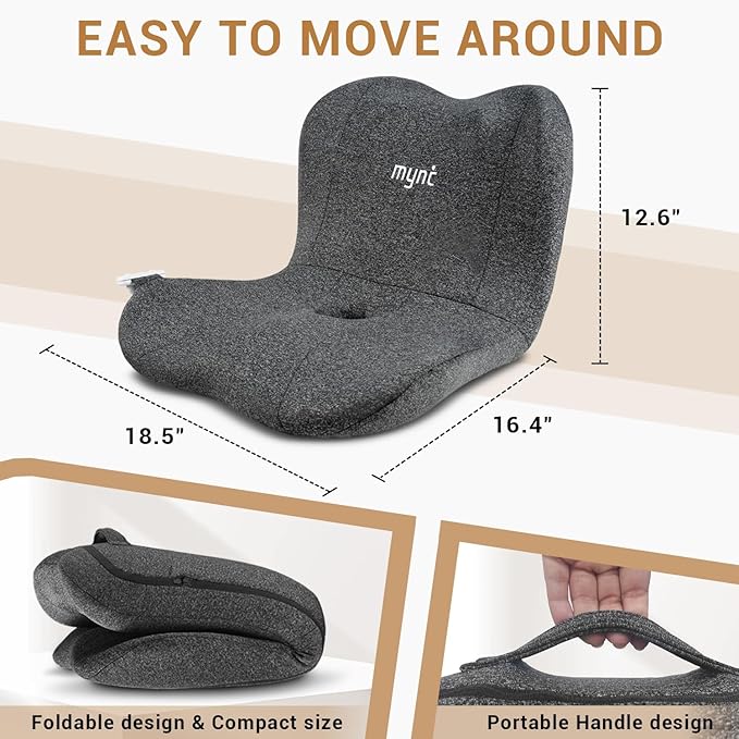 Mynt Lower Back Massager, Shiatsu Hip Massager, Lumbar Rolling Massage Seat Cushion with Heat, Foldable Ergonomic Support Cushion for Home Office Help Improve Sitting Posture, Gift for Mom