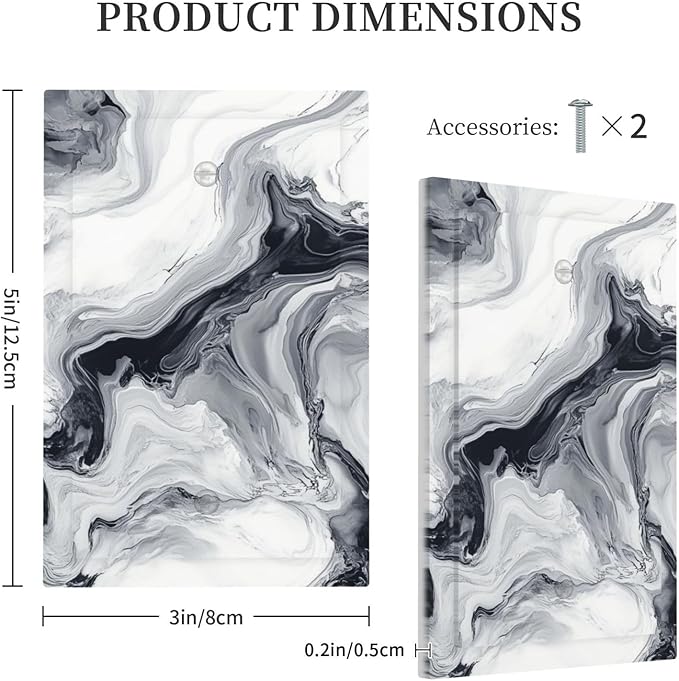 Abstract Marble Ink Texture Grey Marble Print Light Switch Cover Plate 1 Gang No Device Blank Electrical Wall Plates Faceplate Decorative Switch Plate for Bathroom Kitchen Decor