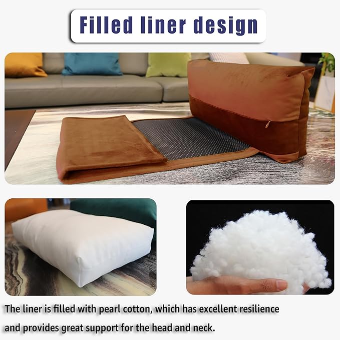 Velvet Recliner Head Pillow with Non-Slip Base - Adjustable Neck Support for Pain Relief in Home, Office and Travel (Pumpkin)