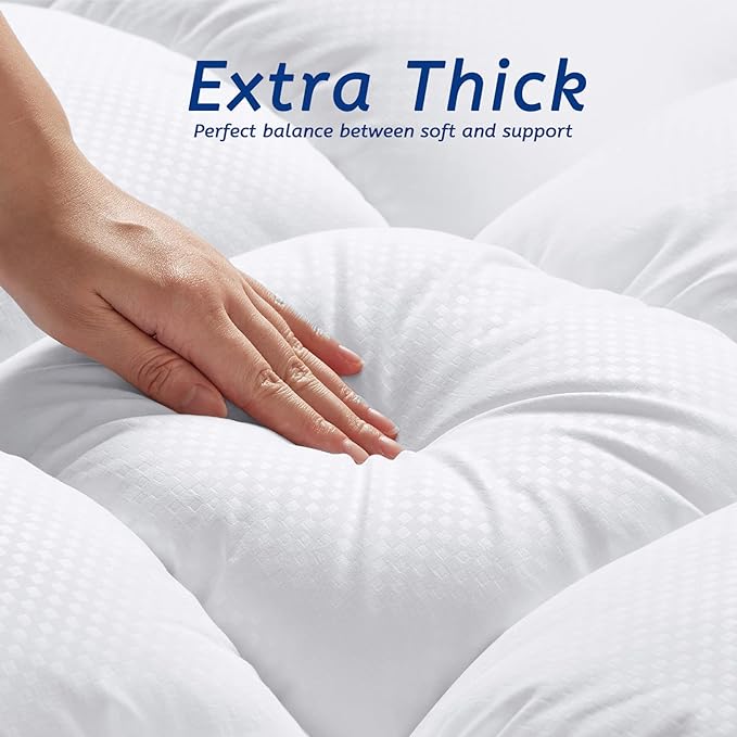 Twin Size Mattress Topper for Back Pain, Cooling Extra Thick Mattress Pad Cover with 8-21 inch Deep Pocket, Plush Pillow Top Mattress Topper Overfilled with Down Alternative, Twin Size, White