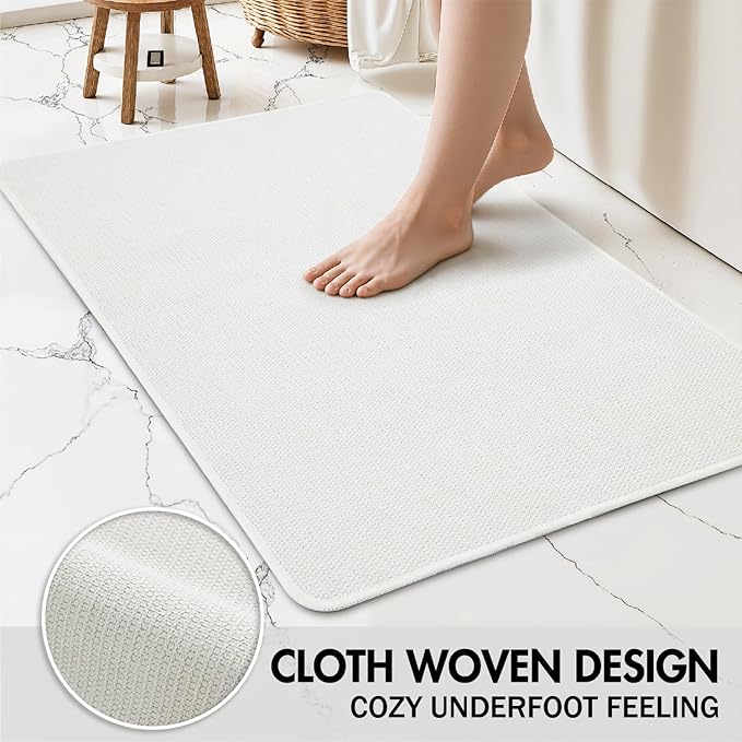 MIULEE Set of 2 Ultra Thin Bathroom Rugs, Rubber Bath Mats for Bathroom Non Slip, Quick Dry Absorbent Bath Rug Machine Washable, Fit Under Door, Shower, Sink, Home Decor, White, 24x36 Inch