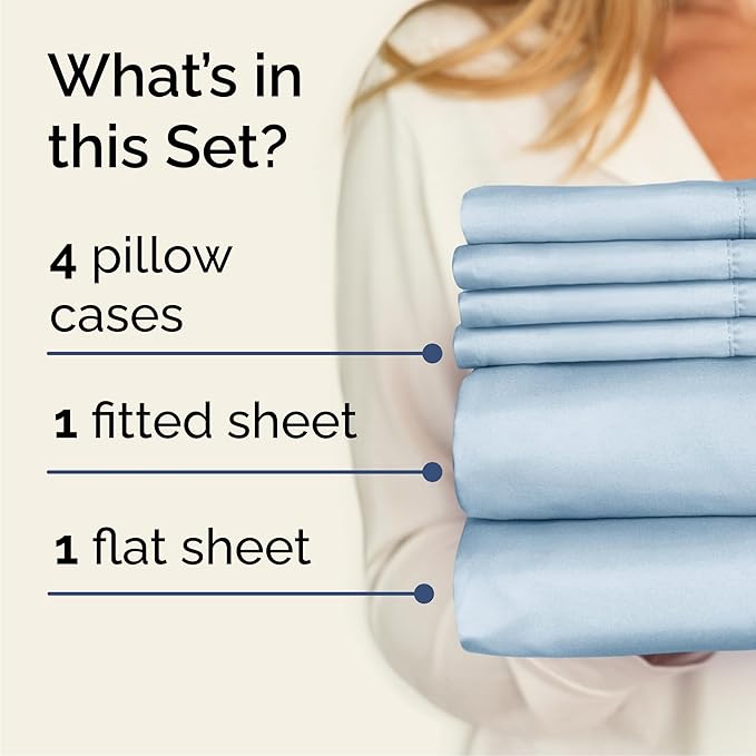 Cal King 6 Piece Sheet Set - Cooling & Breathable Bed Sheets - Hotel Luxury Bed Sheets for Women, Men, Kids & Teens - Deep Pocket Bedding w/Easy Fit - Soft & Wrinkle Free - Cal King Sky Blue Sheets