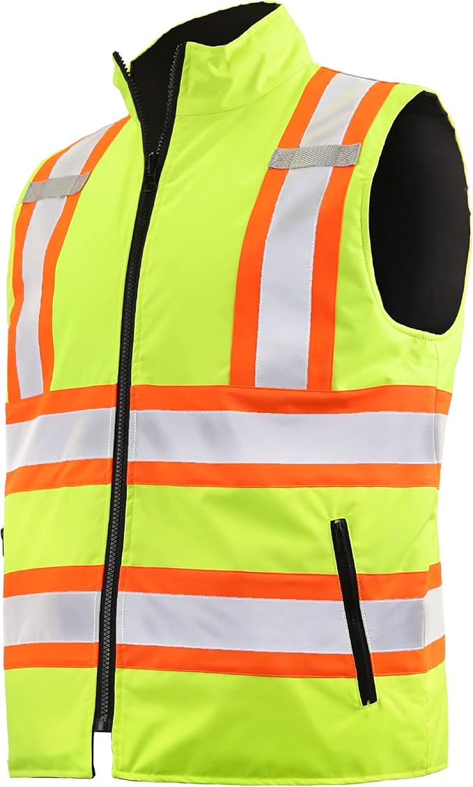 JORESTECH High Visibility Reversible Insulated Safety Vest with ANSI Compliant Reflective Tape Bodywarmer