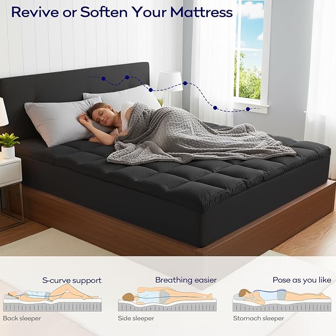 OLANLY Dual-Layer 4 Inch Twin Size Memory Foam Mattress Topper for Back Pain, 2 Inch Cooling Pillow Top Mattress Pad Cover and 2 Inch Gel Memory Foam Topper, Deep Elastic Pocket, Black