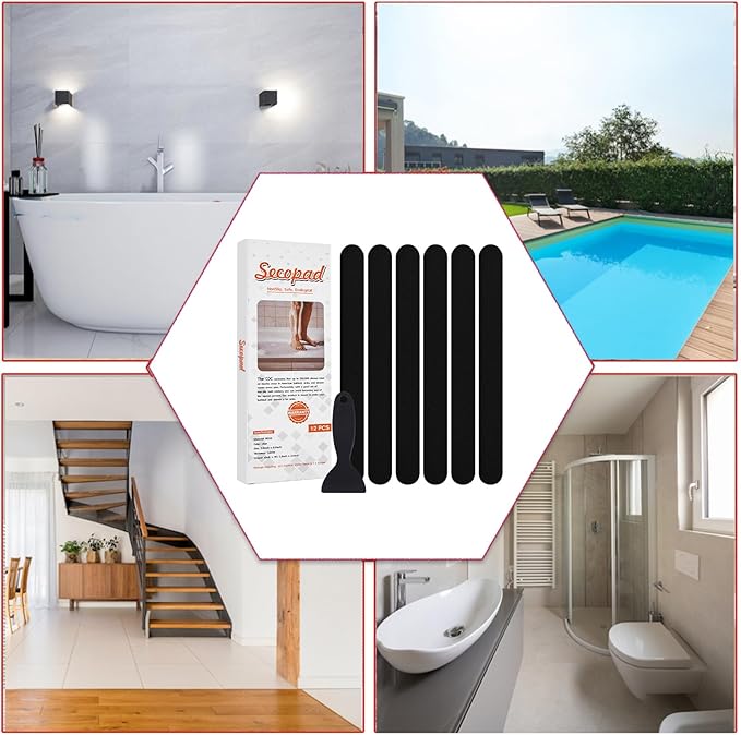 Non-Slip Bathtub Stickers 24 PCS Safety Bathroom Tubs Showers Treads Adhesive Decals Scraper (Black)