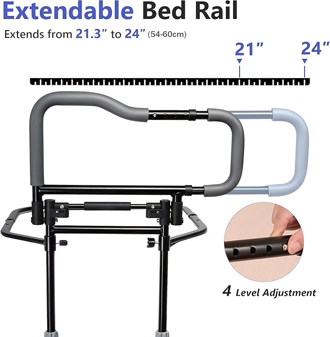 Bed Rails for Elderly Adults Safety, Foldable Adjustable Bed Rail & Assist Handle, Heavy-Duty Grab Bar for Seniors, Pregnant Women, Injury Recovery – Fits Twin, Full, Queen & King Beds