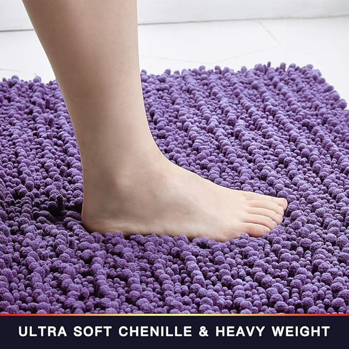 Walensee Bathroom Rug Non Slip Bath Mat (24x17 Inch Lavender) Water Absorbent Super Soft Shaggy Chenille Machine Washable Dry Extra Thick Perfect Absorbant Best Small Plush Carpet for Shower Floor
