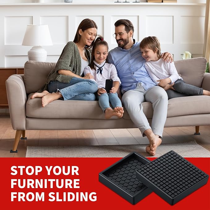 Ezprotekt Non Slip Furniture Pads, 16 Pcs 2" Anti Slip Rubber Caster Cups, Anti Skid Furniture Coasters for Hardwood Floors, No Slide Furniture Gripper, Furniture Stoppers to Prevent Sliding (Black)