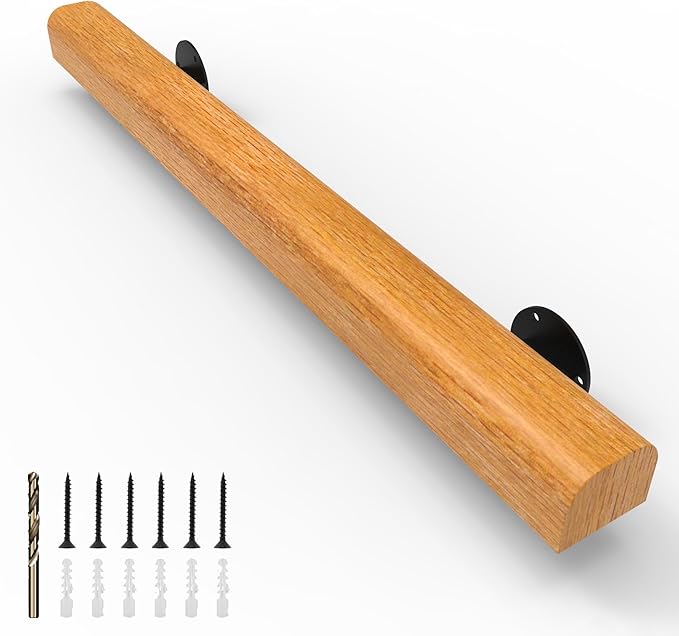 2FT Wood Stair Handrails Wall Mount, Hand Railings for Stairs Indoor Outdoor, Non-Slip Staircase Handrail for Corridor, Lofts, Patio, Kindergarten Guardrail (Size: 2ft)