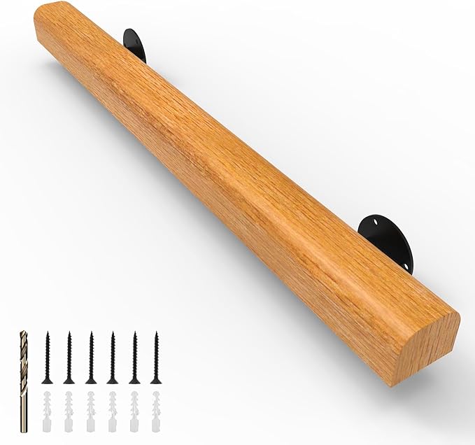 1FT Wood Stair Handrails Wall Mount, Hand Railings for Stairs Indoor Outdoor, Non-Slip Staircase Handrail for Corridor, Lofts, Patio, Kindergarten Guardrail (Size: 1ft)
