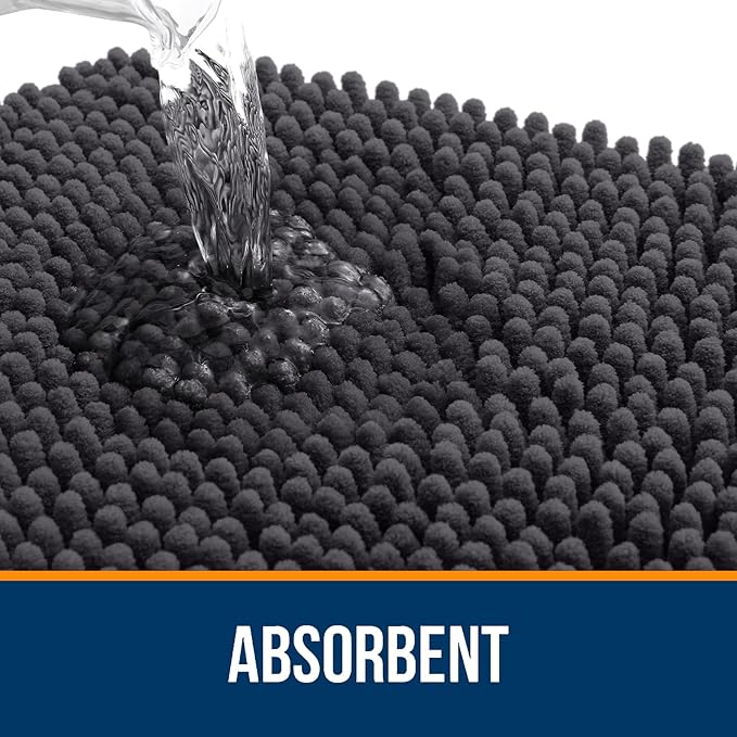 OLANLY Bathroom Rugs Sets 2 Piece, Soft Absorbent Chenille Bath Mats Area Rug Set, Non-Slip, Quick Dry, Machine Washable Bath Mats for Bathroom, Home Decor Accessories (30"x20"+24"x16", Dark Grey)