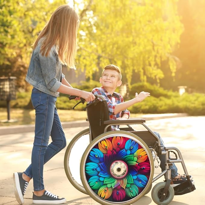 Wheelchair Christmas Wheel Covers, Wheelchair Accessories Wheels, Enhances Aesthetics, Easy Install/Remove, Lightweight, Waterproof (Perfect Peacock)