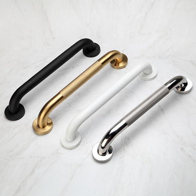 Shower Grab Bar, 2 Pack 12 Inch Gold Bathroom Grab Bar, 1.25" Diameter 304 Stainless Steel Anti-Slip Grab Bars for Bathtubs and Showers, Handicap Shower Grab Bar for Seniors Elderly
