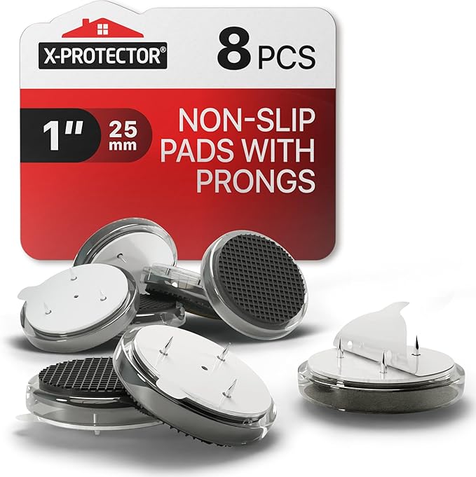X-Protector Nail On Non Slip Furniture Pads - 8 PCS 1" - Premium Chair Leg Floor Protectors - Black Rubber Feet for Furniture Feet - Ideal Rubber Stoppers Chair Leg Pads to Keep Anything in Place!