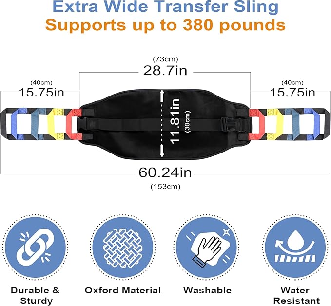 Transfer Sling, Transfer Belt for Elderly, Gait Belts for Seniors, Heavy Duty Patient Lift Belt, Mobility Standing and Lifting Aid for Disabled, Elderly, Injured- Safely Move from Bed and Wheelchair