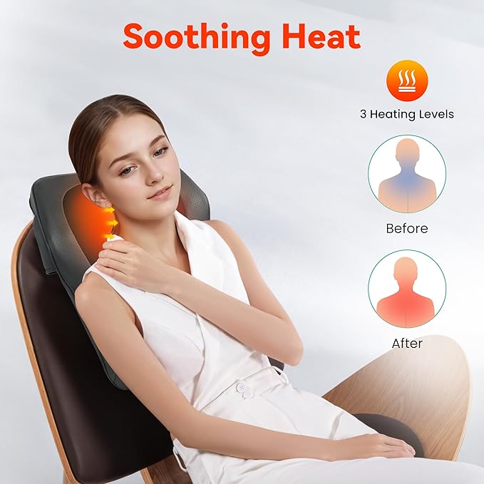 Snailax Shiatsu Lower Back Neck Massager with Heat, Kneading Back Massager for Back Pain Relief Deep Tissue, Vibration Massage Pillow Ideal Gifts for Men Women Mom Dad