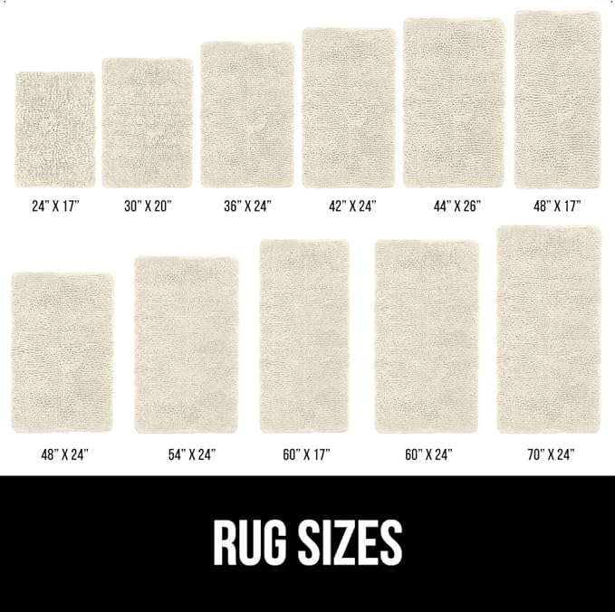 GORILLA GRIP Bath Rug Mat 36x24, Thick Absorbent Chenille, Quick Dry Microfiber Mats, Rubber Backing Washable Shower Floor Rugs, Bathmat Runner, US Designed Bathroom Home Decor Accessories Dusty Cloud