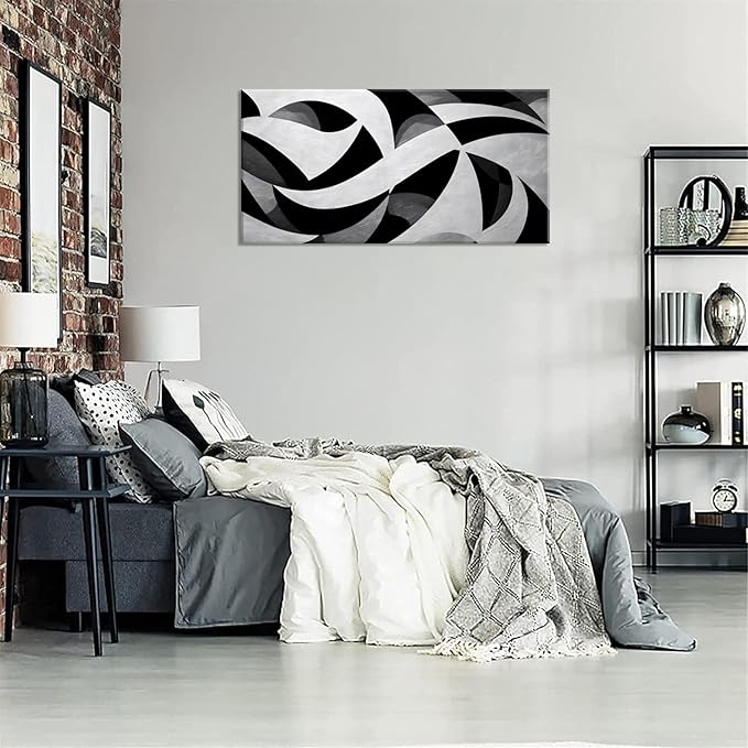 White and Black Abstract Cube Wall Art for Living Room Office Modern Pattern Grey Painting Prints Cool Canvas Artwork Over The Couch Bedroom Decor